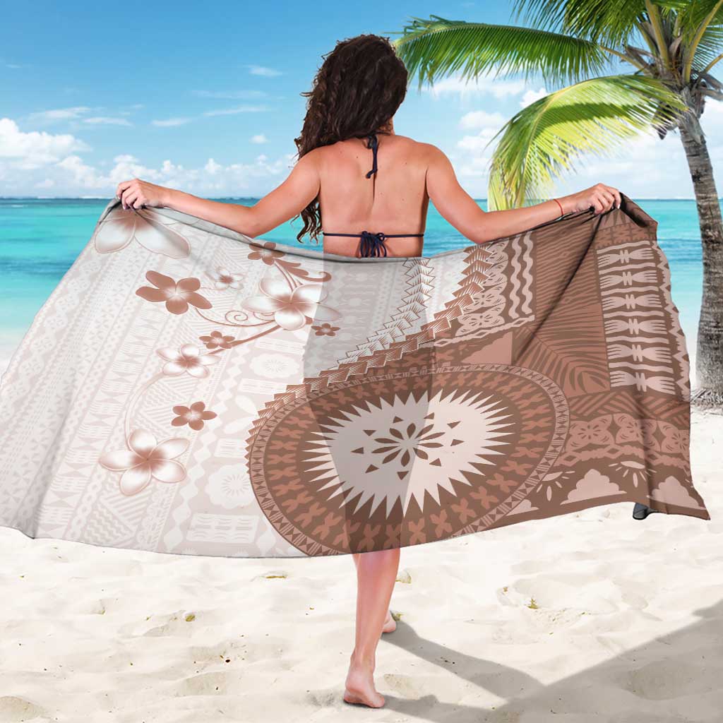 Bula Fiji Sarong Brown Plumeria Masi Tapa Pattern LT05 - Polynesian Pride