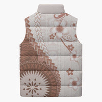 Bula Fiji Sleeveless Puffer Jacket Brown Plumeria Masi Tapa Pattern - Polynesian Pride