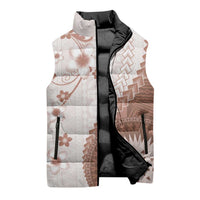 Bula Fiji Sleeveless Puffer Jacket Brown Plumeria Masi Tapa Pattern - Polynesian Pride