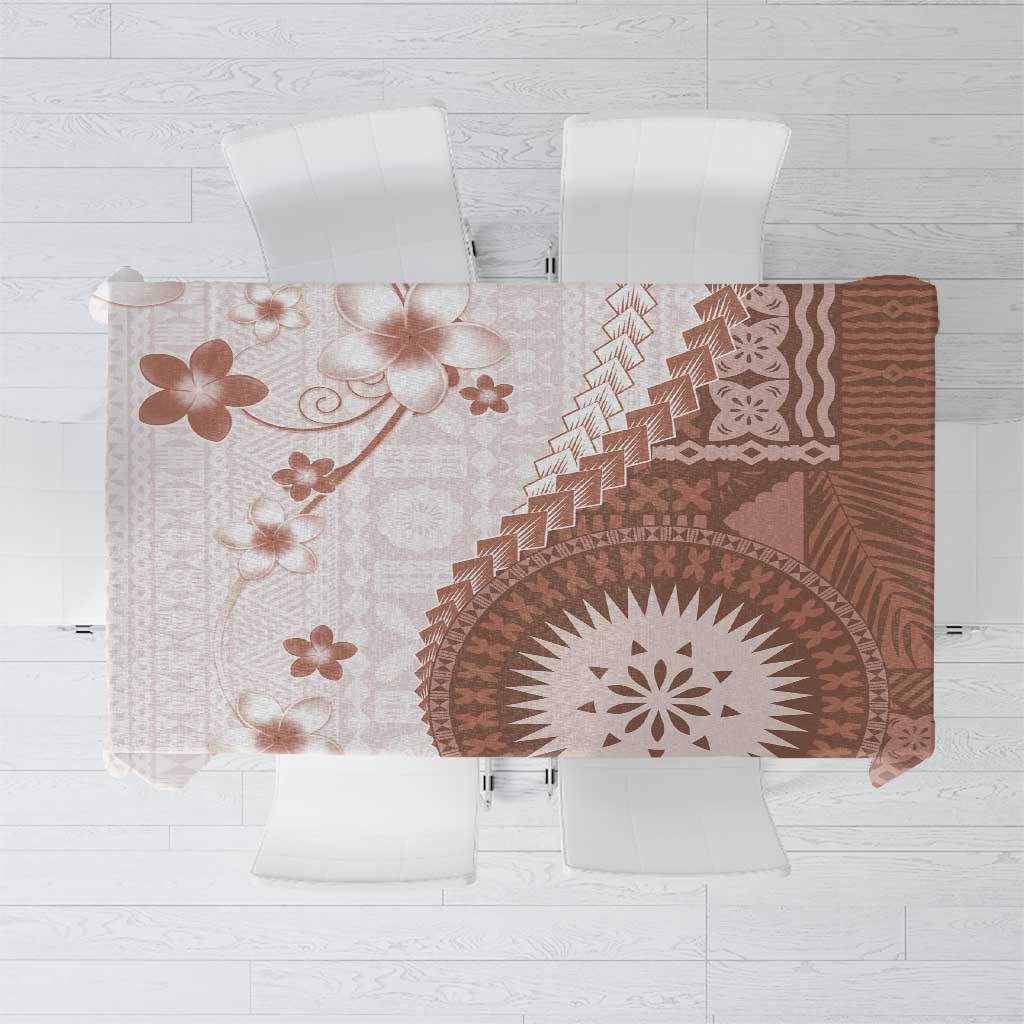Bula Fiji Tablecloth Brown Plumeria Masi Tapa Pattern - Polynesian Pride