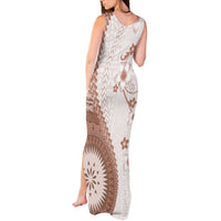 Bula Fiji Tank Maxi Dress Brown Plumeria Masi Tapa Pattern - Polynesian Pride