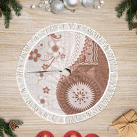 Bula Fiji Tree Skirt Brown Plumeria Masi Tapa Pattern LT05 Fringed Brown - Polynesian Pride