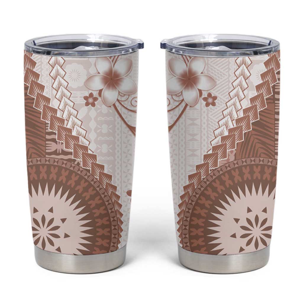 Bula Fiji Tumbler Cup Brown Plumeria Masi Tapa Pattern LT05 Brown - Polynesian Pride