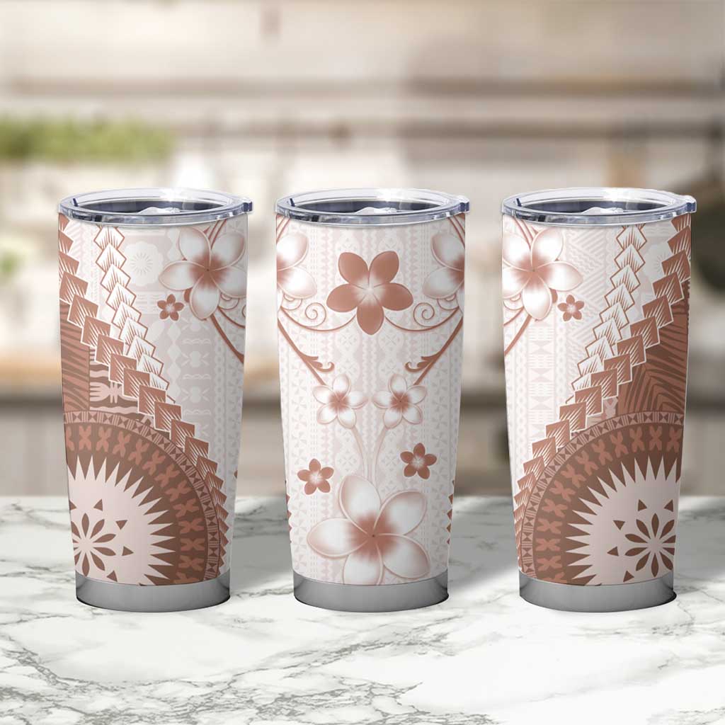 Bula Fiji Tumbler Cup Brown Plumeria Masi Tapa Pattern LT05 - Polynesian Pride