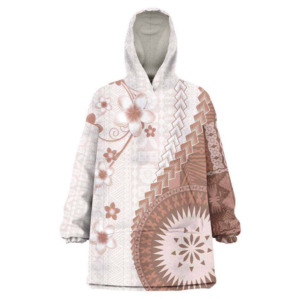 Bula Fiji Wearable Blanket Hoodie Brown Plumeria Masi Tapa Pattern LT05 One Size Brown - Polynesian Pride