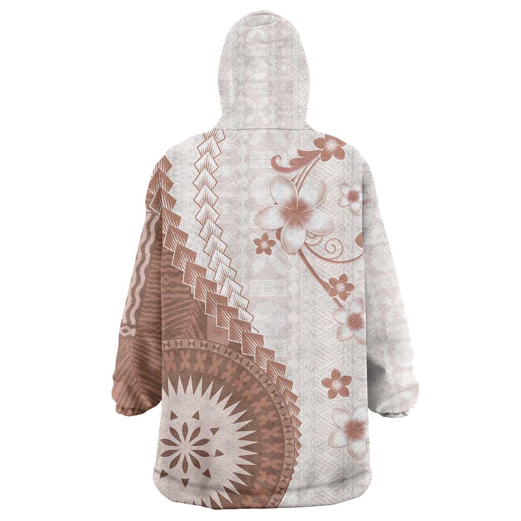 Bula Fiji Wearable Blanket Hoodie Brown Plumeria Masi Tapa Pattern LT05 - Polynesian Pride