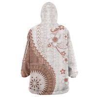 Bula Fiji Wearable Blanket Hoodie Brown Plumeria Masi Tapa Pattern LT05 - Polynesian Pride