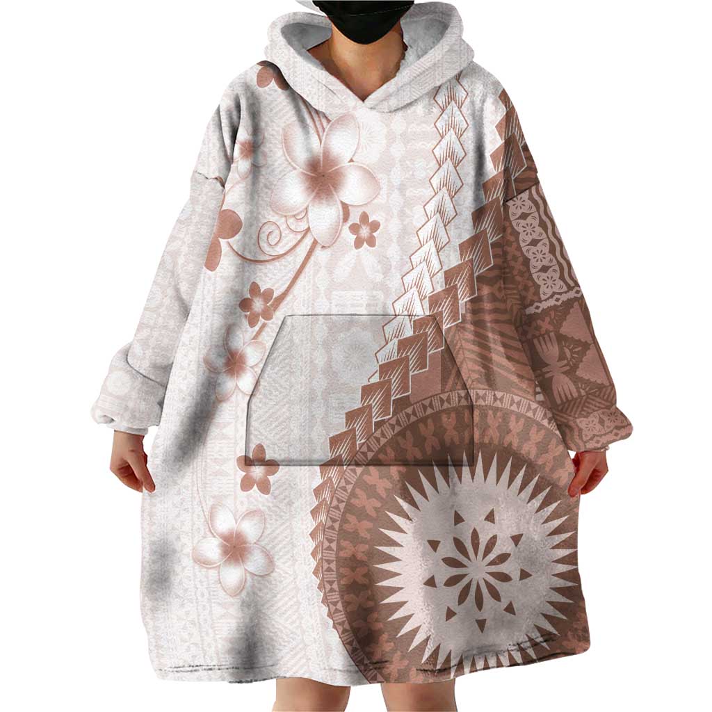Bula Fiji Wearable Blanket Hoodie Brown Plumeria Masi Tapa Pattern LT05 - Polynesian Pride