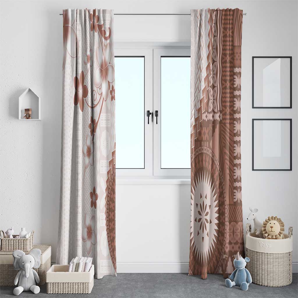Bula Fiji Window Curtain Brown Plumeria Masi Tapa Pattern - Polynesian Pride