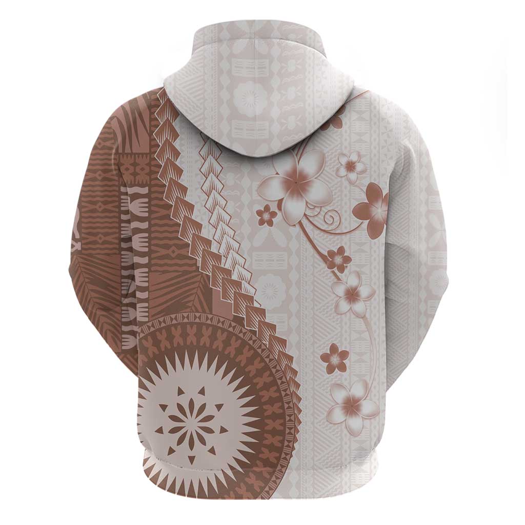 Bula Fiji Zip Hoodie Brown Plumeria Masi Tapa Pattern - Polynesian Pride