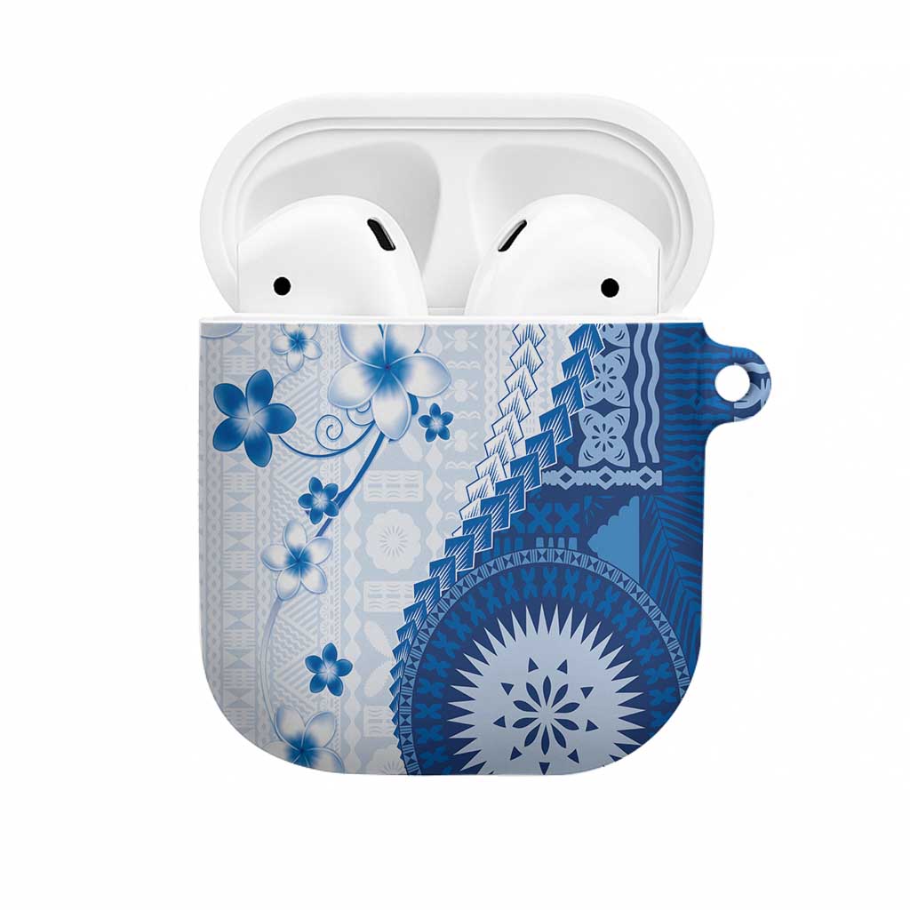 Bula Fiji AirPods Case Blue Plumeria Masi Tapa Pattern LT05 Blue - Polynesian Pride