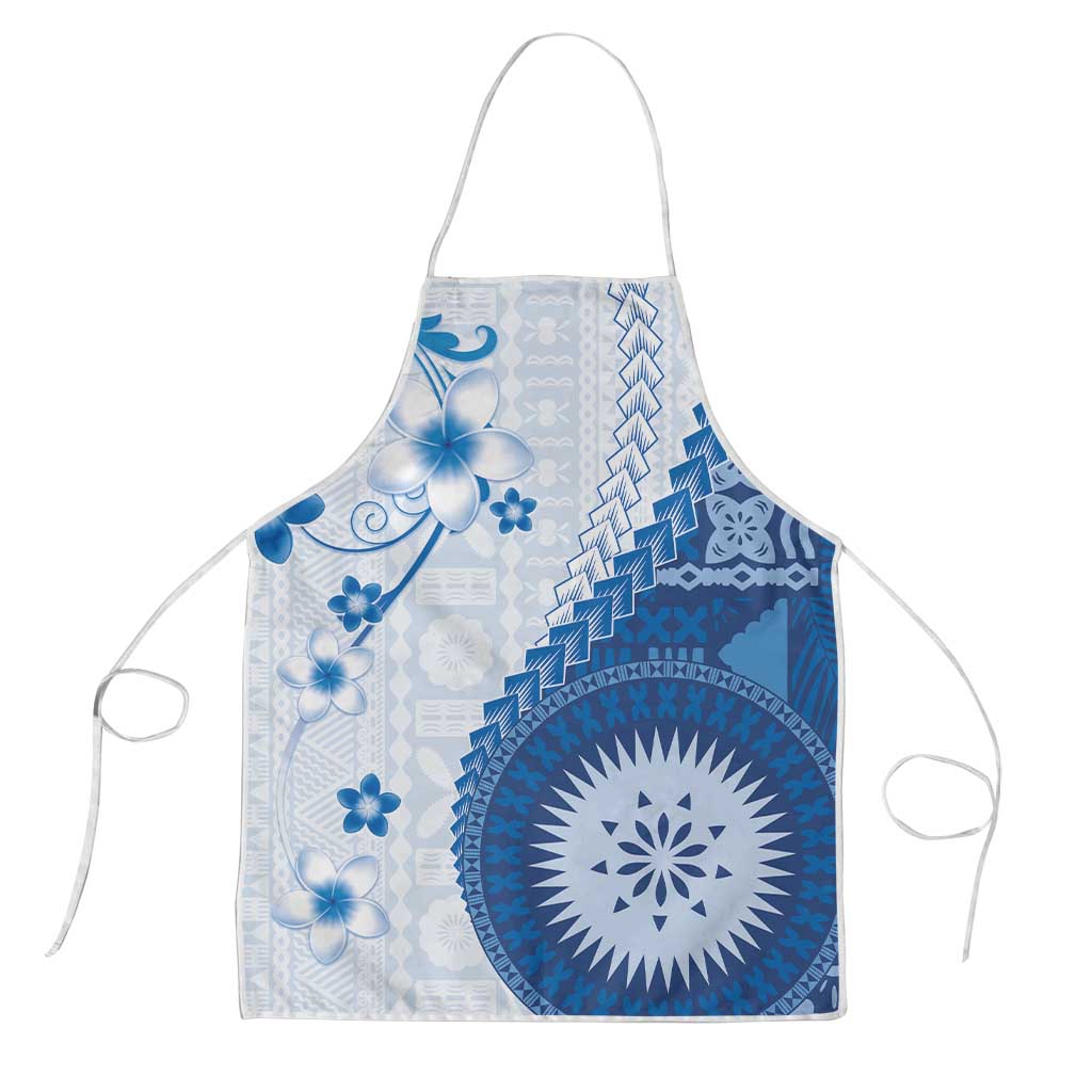 Bula Fiji Apron Blue Plumeria Masi Tapa Pattern LT05 Blue - Polynesian Pride