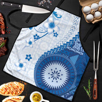 Bula Fiji Apron Blue Plumeria Masi Tapa Pattern LT05 Blue - Polynesian Pride