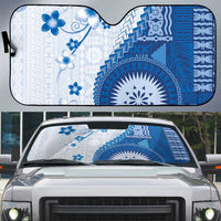 Bula Fiji Auto Sun Shade Blue Plumeria Masi Tapa Pattern LT05 Blue - Polynesian Pride