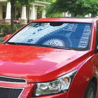 Bula Fiji Auto Sun Shade Blue Plumeria Masi Tapa Pattern LT05 - Polynesian Pride