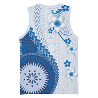 Bula Fiji Basketball Jersey Blue Plumeria Masi Tapa Pattern LT05 - Polynesian Pride