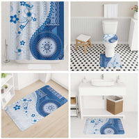 Bula Fiji Bathroom Set Blue Plumeria Masi Tapa Pattern - Polynesian Pride