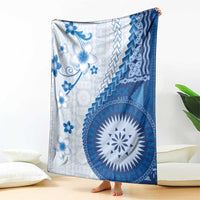 Bula Fiji Blanket Blue Plumeria Masi Tapa Pattern LT05 - Polynesian Pride