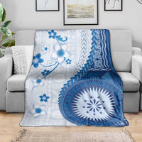 Bula Fiji Blanket Blue Plumeria Masi Tapa Pattern LT05 - Polynesian Pride