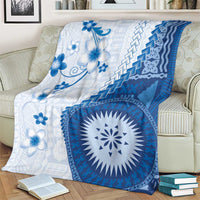 Bula Fiji Blanket Blue Plumeria Masi Tapa Pattern LT05 - Polynesian Pride