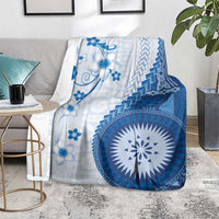 Bula Fiji Blanket Blue Plumeria Masi Tapa Pattern LT05 - Polynesian Pride