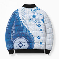 Bula Fiji Bomber Puffer Jacket Blue Plumeria Masi Tapa Pattern LT05 - Polynesian Pride