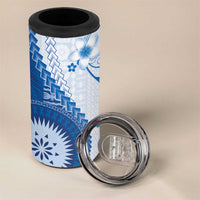 Bula Fiji 4 in 1 Can Cooler Tumbler Blue Plumeria Masi Tapa Pattern LT05 - Polynesian Pride