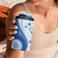 Bula Fiji 4 in 1 Can Cooler Tumbler Blue Plumeria Masi Tapa Pattern LT05 - Polynesian Pride