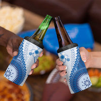 Bula Fiji 4 in 1 Can Cooler Tumbler Blue Plumeria Masi Tapa Pattern LT05 - Polynesian Pride