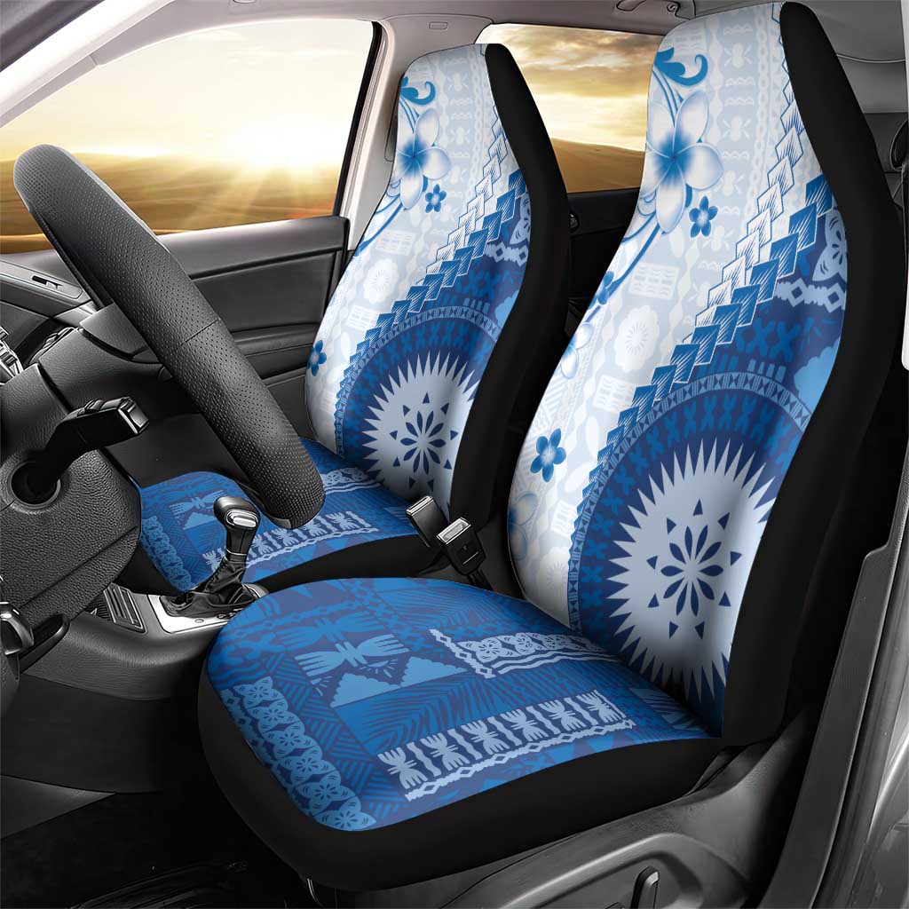 Bula Fiji Car Seat Cover Blue Plumeria Masi Tapa Pattern LT05 - Polynesian Pride