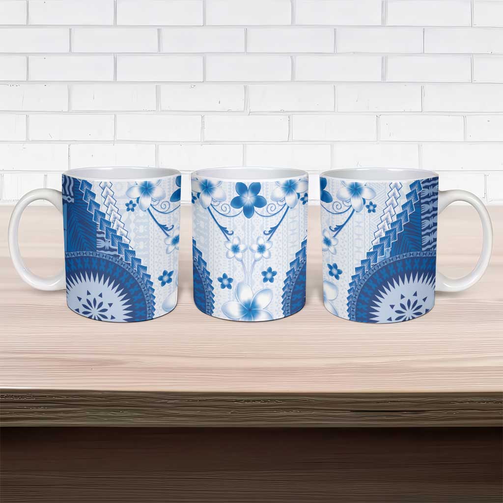 Bula Fiji Ceramic Mug Blue Plumeria Masi Tapa Pattern LT05 - Polynesian Pride