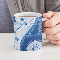 Bula Fiji Ceramic Mug Blue Plumeria Masi Tapa Pattern LT05 - Polynesian Pride