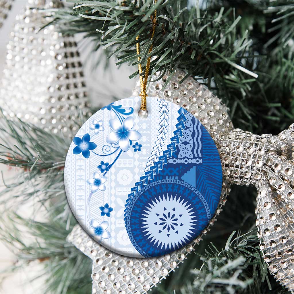 Bula Fiji Ceramic Ornament Blue Plumeria Masi Tapa Pattern LT05 - Polynesian Pride
