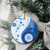 Bula Fiji Ceramic Ornament Blue Plumeria Masi Tapa Pattern LT05 - Polynesian Pride