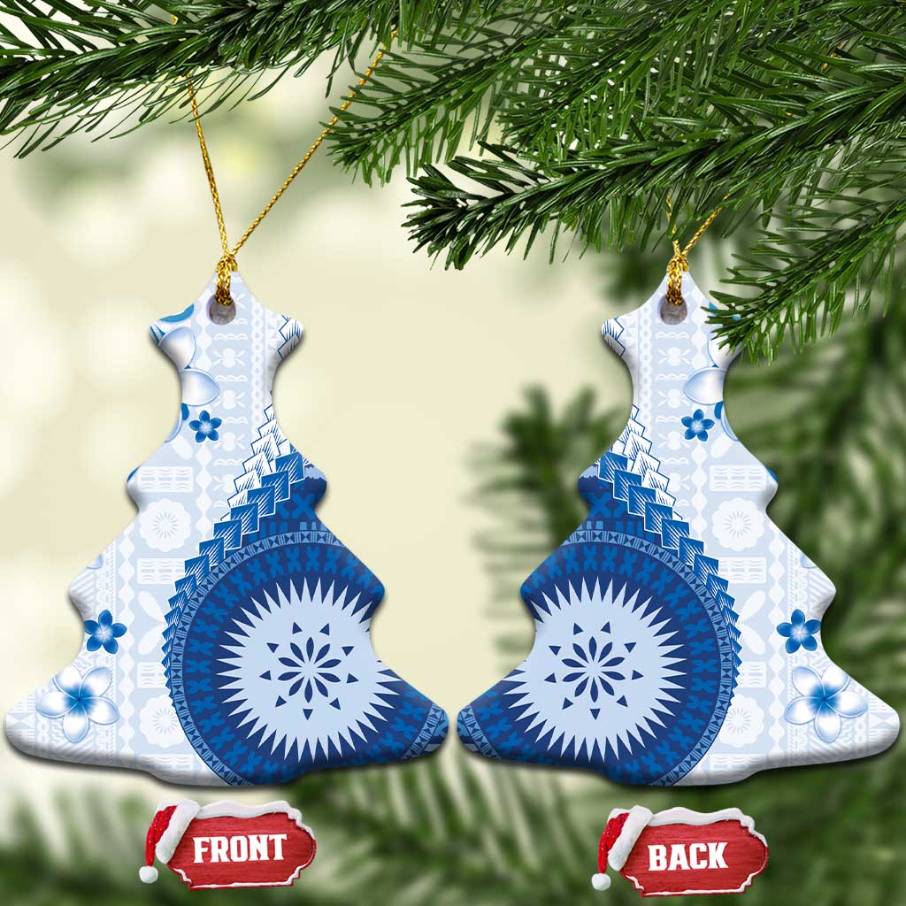 Bula Fiji Ceramic Ornament Blue Plumeria Masi Tapa Pattern LT05 Christmas Tree Blue - Polynesian Pride