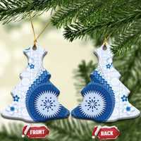 Bula Fiji Ceramic Ornament Blue Plumeria Masi Tapa Pattern LT05 Christmas Tree Blue - Polynesian Pride