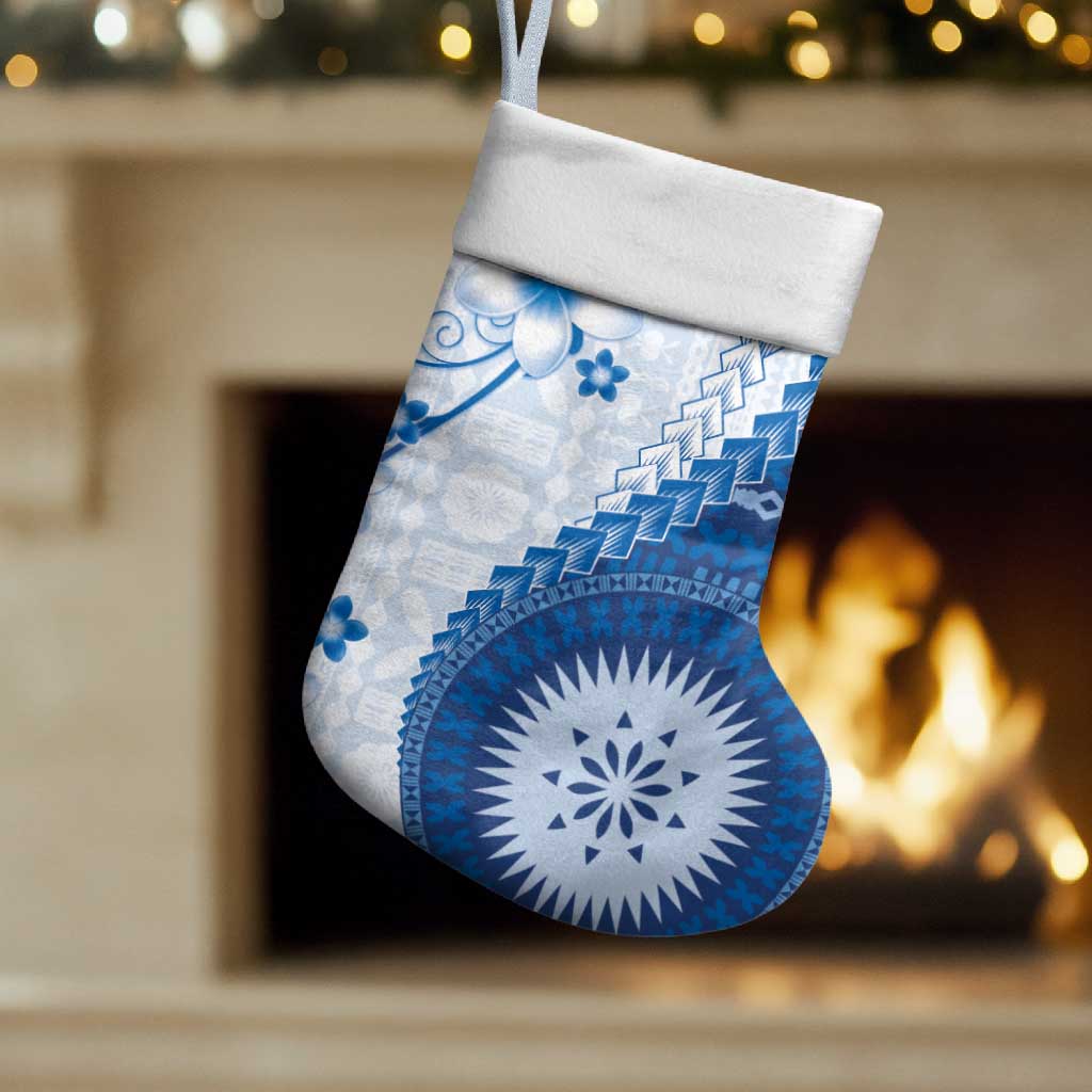 Bula Fiji Christmas Stocking Blue Plumeria Masi Tapa Pattern LT05 Set of 2 Blue - Polynesian Pride
