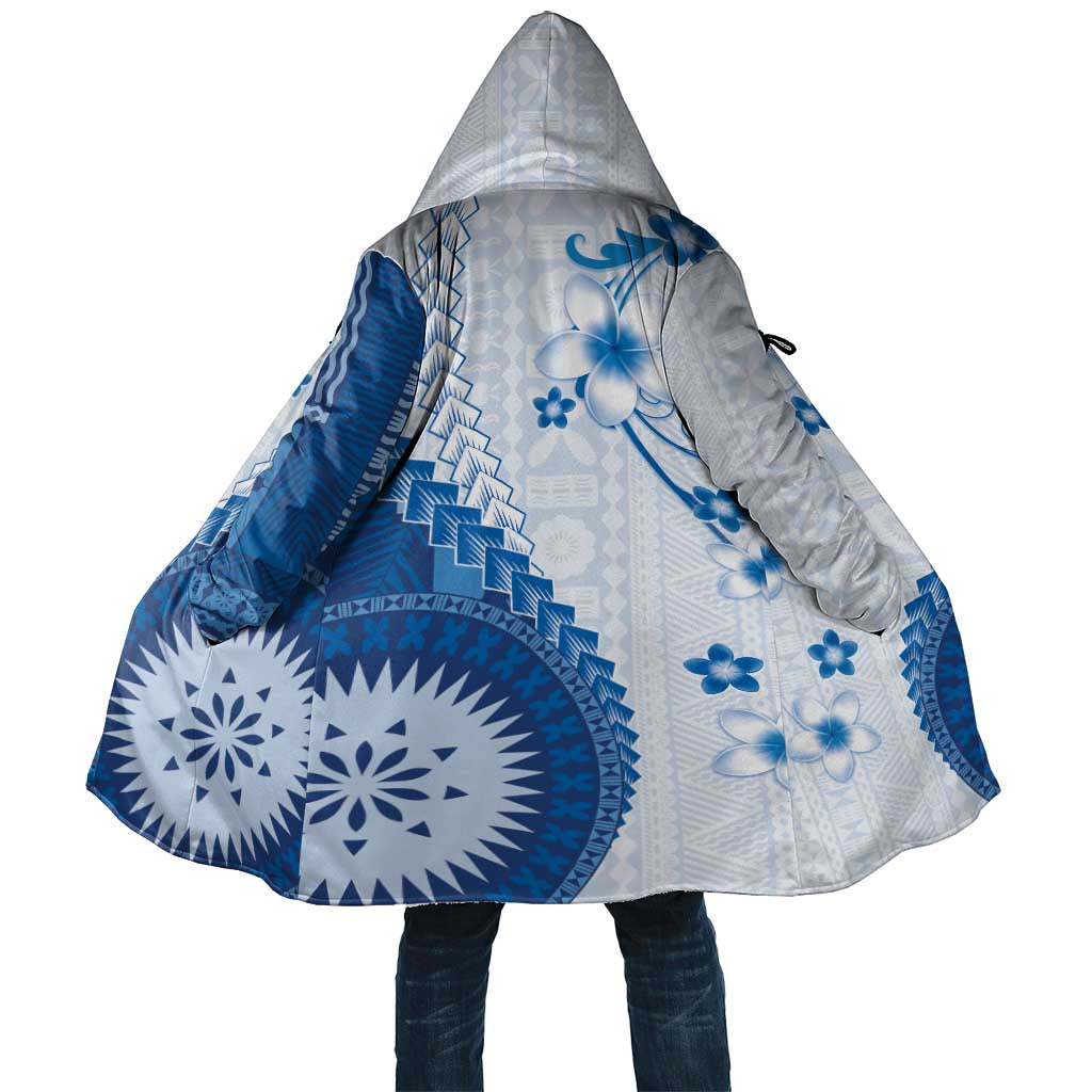 Bula Fiji Cloak Blue Plumeria Masi Tapa Pattern - Polynesian Pride