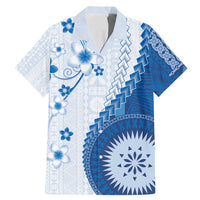 Bula Fiji Family Matching Mermaid Dress and Hawaiian Shirt Blue Plumeria Masi Tapa Pattern - Polynesian Pride