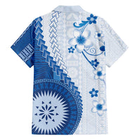Bula Fiji Hawaiian Shirt Blue Plumeria Masi Tapa Pattern - Polynesian Pride