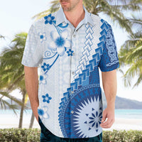 Bula Fiji Hawaiian Shirt Blue Plumeria Masi Tapa Pattern - Polynesian Pride