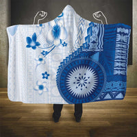 Bula Fiji Hooded Blanket Blue Plumeria Masi Tapa Pattern LT05 - Polynesian Pride
