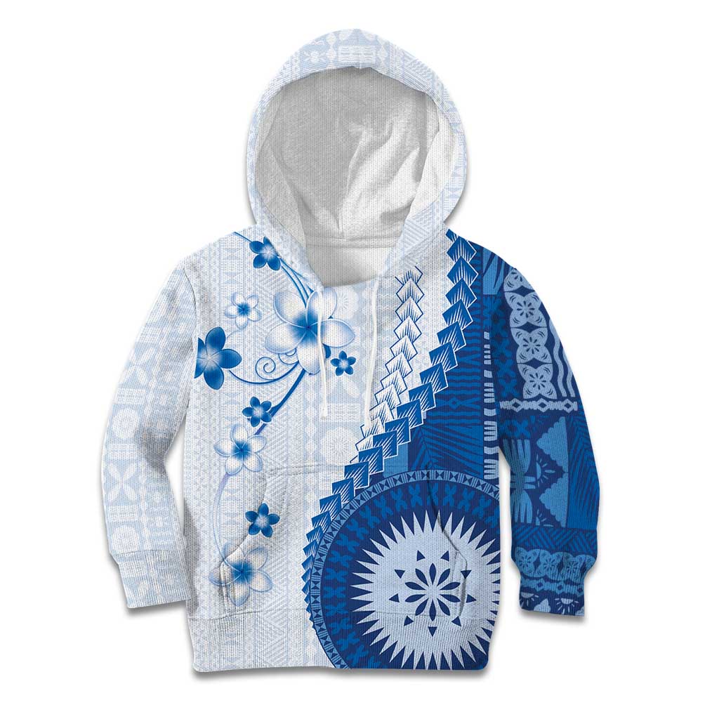 Bula Fiji Kid Hoodie Blue Plumeria Masi Tapa Pattern - Polynesian Pride