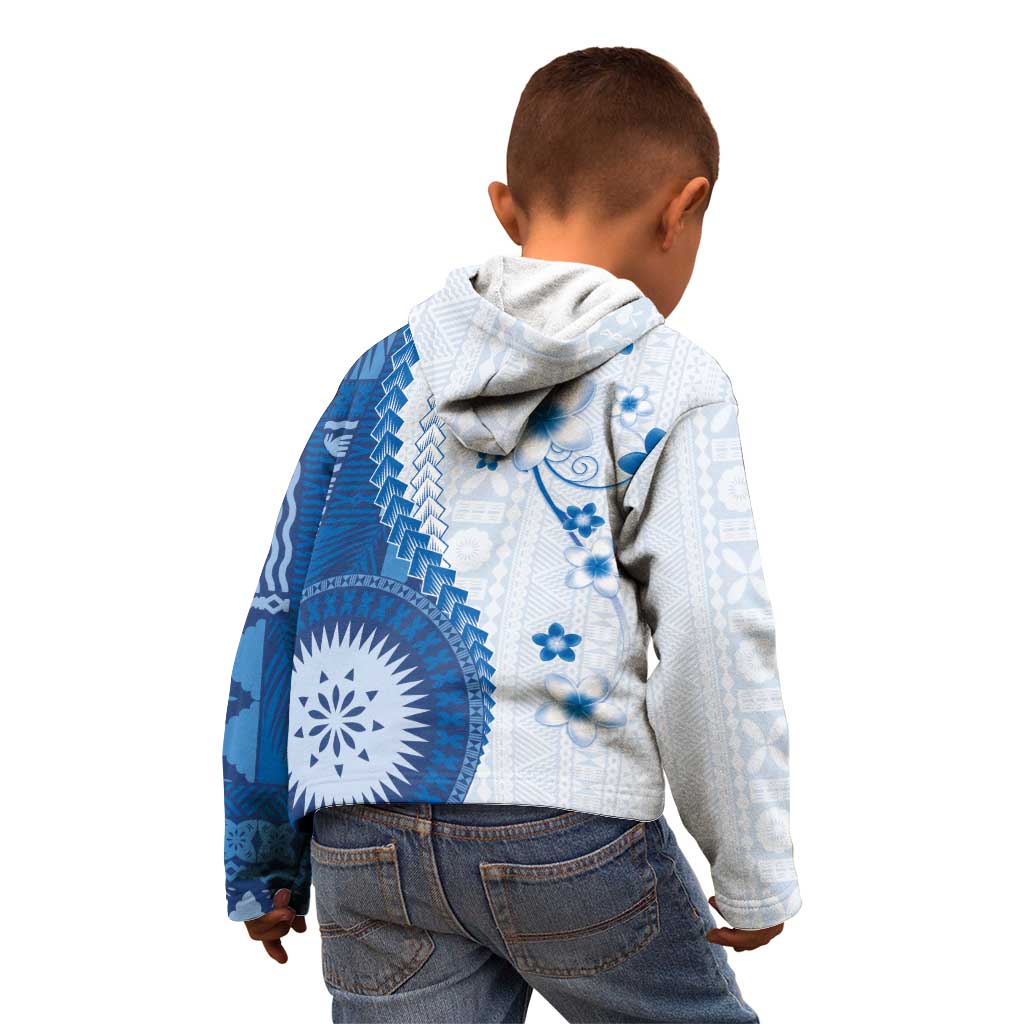 Bula Fiji Kid Hoodie Blue Plumeria Masi Tapa Pattern - Polynesian Pride