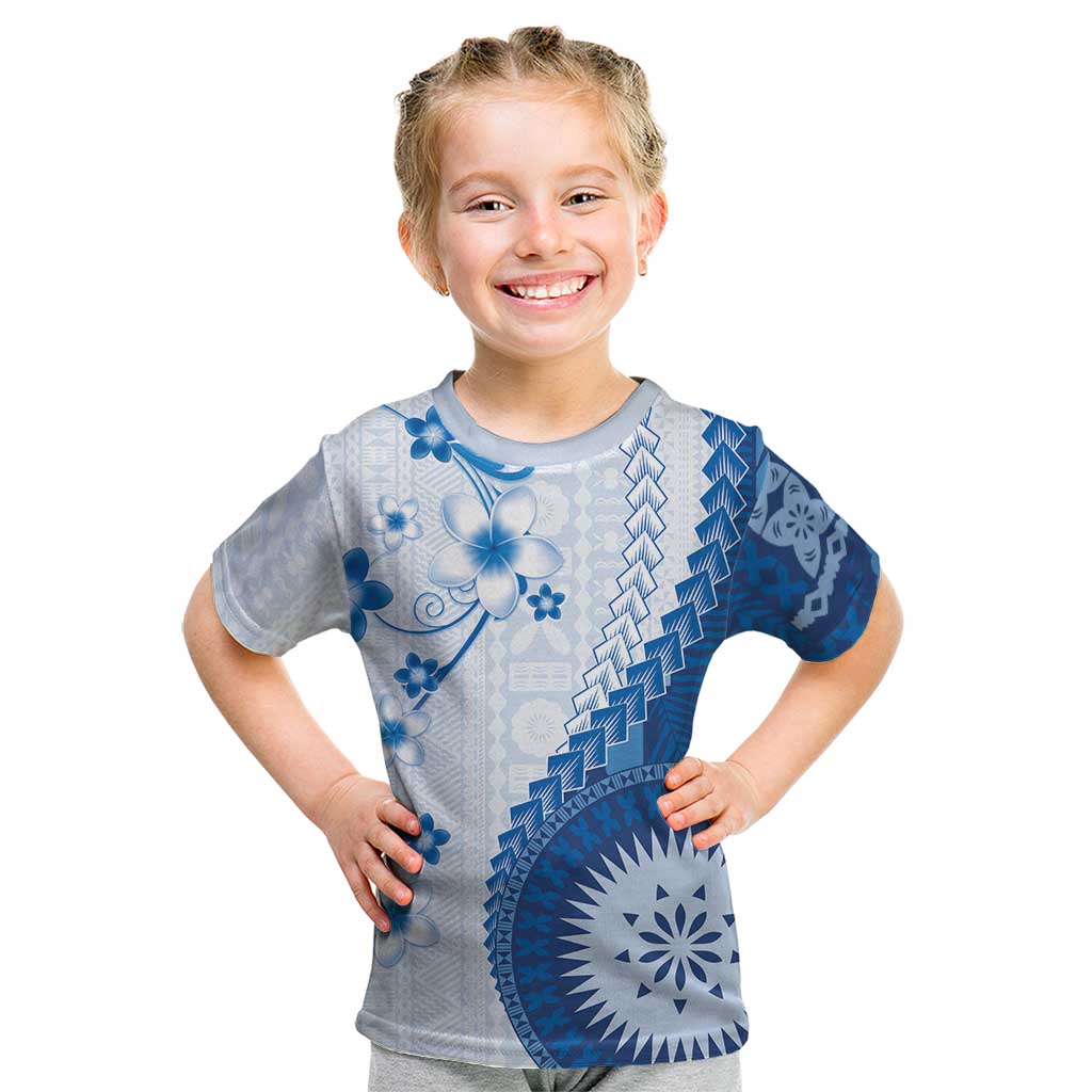 Bula Fiji Kid T Shirt Blue Plumeria Masi Tapa Pattern LT05 Blue - Polynesian Pride