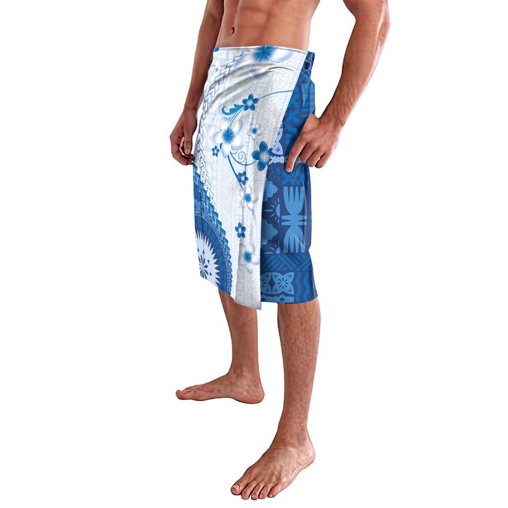 Bula Fiji Lavalava Blue Plumeria Masi Tapa Pattern - Polynesian Pride