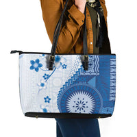 Bula Fiji Leather Tote Bag Blue Plumeria Masi Tapa Pattern LT05 - Polynesian Pride