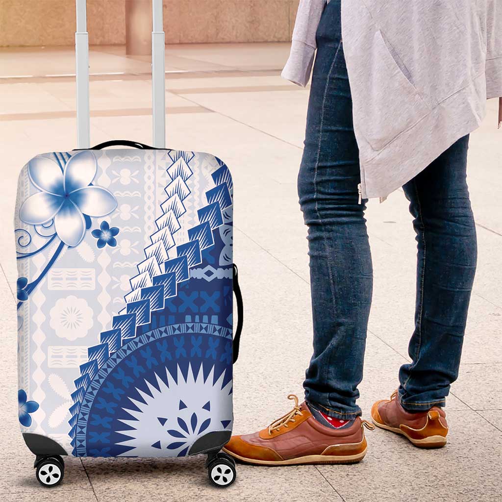 Bula Fiji Luggage Cover Blue Plumeria Masi Tapa Pattern LT05 Blue - Polynesian Pride