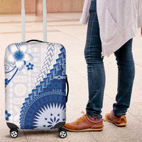 Bula Fiji Luggage Cover Blue Plumeria Masi Tapa Pattern LT05 Blue - Polynesian Pride