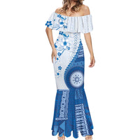 Bula Fiji Mermaid Dress Blue Plumeria Masi Tapa Pattern - Polynesian Pride